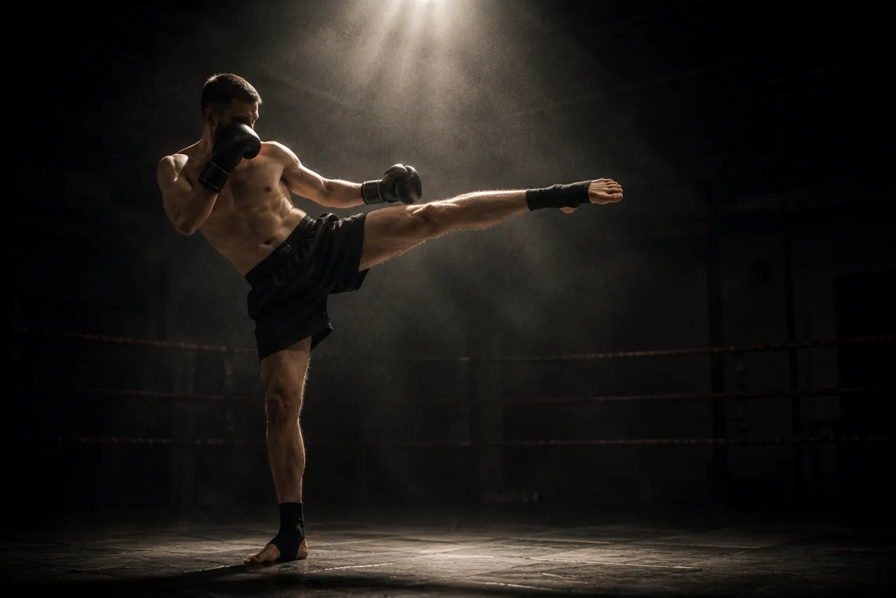 Kickboxing training in the ring